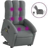 vidaXL Elektrischer Massagesessel mit Aufstehhilfe Dunkelgrau Stoff
