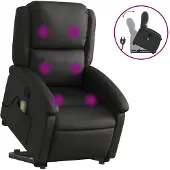 vidaXL Massagesessel mit Aufstehhilfe Schwarz Echtleder