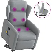 vidaXL Massagesessel mit Aufstehhilfe Hellgrau Stoff