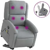 vidaXL Massagesessel mit Aufstehhilfe Hellgrau Stoff