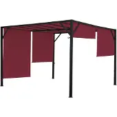 Mendler Pergola Baia, Garten Pavillon Terrassenüberdachung, stabiles 6cm-Stahl-Gestell + Schiebedach bordeaux-rot 3x3m