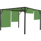 Mendler Pergola Baia, Garten Pavillon Terrassenüberdachung, stabiles 6cm-Stahl-Gestell + Schiebedach grün 3x3m