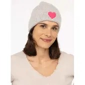 Zwillingsherz Beanie "Heart Patch", Damen, grau, Grobstrick, Materialmix, unifarben mit Farbeinsatz, Mützen Beanie, Grobstrick, Herzmotiv,Wollanteil, breiter Umschlag, wärmend