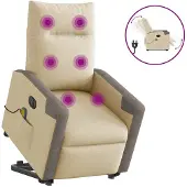 vidaXL Elektrischer Massagesessel mit Aufstehhilfe Creme Stoff