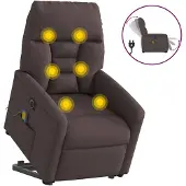 vidaXL Elektrischer Massagesessel mit Aufstehhilfe Dunkelbraun Stoff