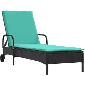 vidaXL Sonnenliege mit Rollen und Kissen Schwarz Poly Rattan