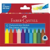Faber-Castell Etui mit 12 dreieckigen Wachsmalstiften - Assortierte Farben