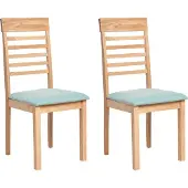 Beliani Esszimmerstuhl 2er Set Hellbraun u. Mintgrün Gummibaumholz mit Sitzpolster Streben Hohe Rückenlehne ohne Armlehnen Klassisch Holzstuhl