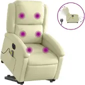 vidaXL Massagesessel mit Aufstehhilfe Elektrisch Creme Echtleder