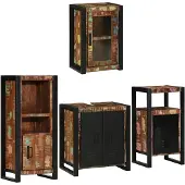 vidaXL Badezimmermöbel-Set mit Regal 4 pcs Mehrfarbig Massives Altholz