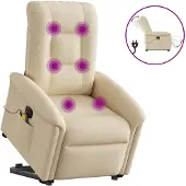 vidaXL Elektrischer Massagesessel mit Aufstehhilfe Creme Stoff