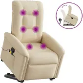 vidaXL Massagesessel mit Aufstehhilfe Creme Stoff