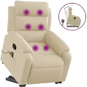 vidaXL Massagesessel mit Aufstehhilfe Creme Stoff