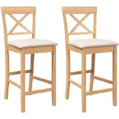 vidaXL Barhocker mit Kissen 2 Stk. Natur Massivholz Gummibaum