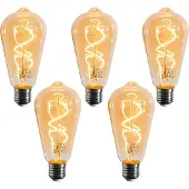 LUEDD 5er-Set E27 Dimmbare LED-Glühbirnen Spiralfilament ST64 Gold 4W 270 lm 2100K