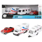 Toi-Toys - Modellfahrzeug Set - Wohnmobil + Wohnwagen + Pick-Up-Truck