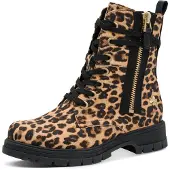 Marco Tozzi Schnürboots BY GMK, Damen, Gr. 37, wärmend, braun (leoprint), Textil, Schuhe Schnürboots, Blockabsatz, Schnürstiefelette im Animal Look