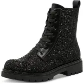 Marco Tozzi Schnürstiefelette , Damen, Gr. 36, Textil, schwarz, Synthetik, Textil, Glitzer, Schuhe Schnürstiefelette, Blockabsatz, Schnürboots mit glänzenden Strasssteinen besetzt, Topseller