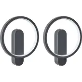 Beliani LED Wandlampen 2er Set Schwarz aus Aluminium Metall Rund Modernes Design Spiegellampen Wandleuchten Badezimmer Wohnzimmer Schlafzimmer Flur