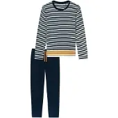 Schiesser Schlafanzug "Casual Nightwear" 2 tlg. Rundhalsausschnitt, langärmelig, gestreift, Baumwolle, Single Jersey