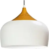 Bamyum Pendelleuchte Weiß Holz Stil Leuchtmittel Metall LED