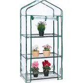 Relaxdays Gewächshaus Balkon, 3 Ebenen, Anzuchtregal HxBxT: 128 x 60 x 40 cm, PVC Foliengewächshaus, transparent-grün