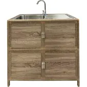 HTI Outdoorspüle Gerti L Sonoma Holzoptik 83x82x43 cm (BxHxT) mit Kaltwasserhahn und Stauraum