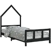 Syfax Kinderbett Schwarz 90x200 cm Massivholz Kiefer