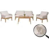 Mendler Gartengarnitur MCW-H56b, Lounge-Set Gartenlounge Sofa Sessel Tisch, Seilgeflecht Rope Holz Akazie creme