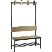 C+P Garderobenbank Basic Plus, 1-seitig, Rückenlehne, mit Schuhrost, Fußgestell schwarzgrau RAL 7021, B 1000 mm, Dekor silbergrau
