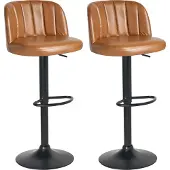 Beliani Barstühle 2er-Set goldbraunes Kunstleder schwarzer Fußhocker drehbar Retro-Design