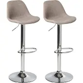Beliani Barstuhl 2er-Set Taupe gepolsterter Stoffbezug silberne Beine drehbar höhenverstellbar modern