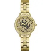 GUESS Quarzuhr "G LACE", gold (goldfarben), Armbanduhren, Damen, Quarzuhr, Armbanduhr, Damenuhr, Edelstahlarmband, Kristallsteine