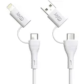 Jaym , 4in1 USB Kabel 3A Sync Lightning/USB-C 60W Schnellladen robust, Weiß