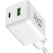Jaym , Kompaktes Netzteil GaN 30W USB-C PD + 18W USB-A QuickCharge, Weiß