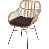 MCW Esszimmerstuhl MCW-P17, Küchenstuhl Korbstuhl Rattansessel Rattanstuhl Stuhl, Kubu Rattan Metall Polster braun