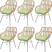 Mendler 6er-Set Esszimmerstuhl MCW-P17, Küchenstuhl Korbstuhl Rattansessel Rattanstuhl Stuhl, Kubu Rattan Metall Polster grün