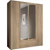 Pol-Power Karl Kleiderschrank + Spiegel Holzwerkstoff Melamin 4 Türen 160x196x54 cm