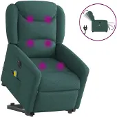 vidaXL Elektrischer Massagesessel mit Aufstehhilfe Dunkelgrün Stoff