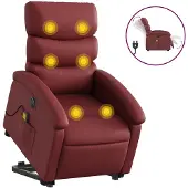 vidaXL Massagesessel mit Aufstehhilfe Elektrisch Weinrot Kunstleder