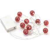 Konstsmide LED Dekolichterkette rote Metallkugeln - 10 warmweiße LED - D: 2,5cm - L: 0,9m - Batterie - indoor