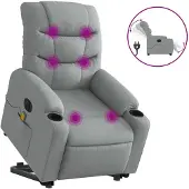 vidaXL Elektrischer Massagesessel mit Aufstehhilfe Hellgrau Stoff