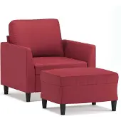 vidaXL Sessel mit Hocker Weinrot 60 cm Kunstleder