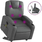 vidaXL Massagesessel mit Aufstehhilfe Grau Kunstleder