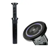 TecLines TVS006B versenkbare 3-fach Steckdosenleiste mit 2x USB, Qi, schwarz