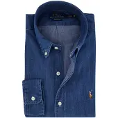 Ralph Lauren für Herren. 710792043001 Custom Fit Denim Hemd blau (L), Lässig, Baumwolle, Langarm, Marine