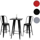 Mendler Set Stehtisch + 2x Barhocker HWC-A73, Barstuhl Bartisch, Metall Industriedesign schwarz