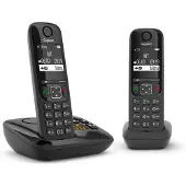 Gigaset AS690A Duo, Analoges/DECT-Telefon, Kabelloses Mobilteil, Freisprecheinrichtung, 100 Eintragungen, Anrufer-Identifikation, Schwarz