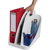 Exacompta Flex Box Office Schwarz/Grau, mobile Aufbewahrungsbox 3 Fächer für Laptop/Ordner, Griff, Blauer Engel, 25 Jahre