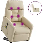 vidaXL Elektrischer Massagesessel mit Aufstehhilfe Creme Stoff
